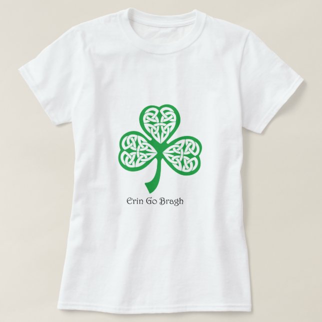 Erin Go Bragh shamrock with celtic knotwork T-Shirt (Design Front)