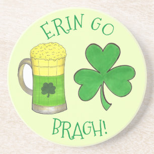 Erin Go Bragh St Patrick's Day Shamrock Beer Green Sandstone Coaster