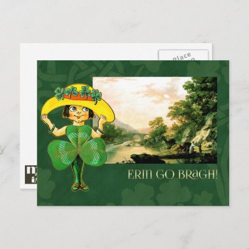 Erin Go Bragh Vintage Irish Girl StPatricks Day  Postcard