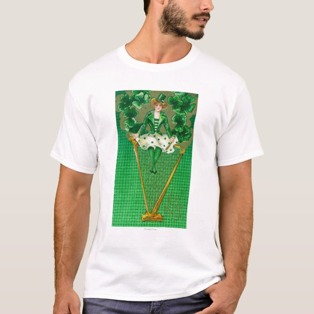 Erin Go Bragh Woman on Harp Scene T-Shirt (Front)