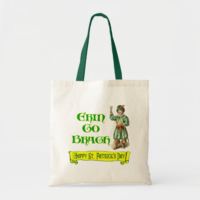 Erin Go Braugh Happy St. Patrick's Day Saying Tote Bag (Front)