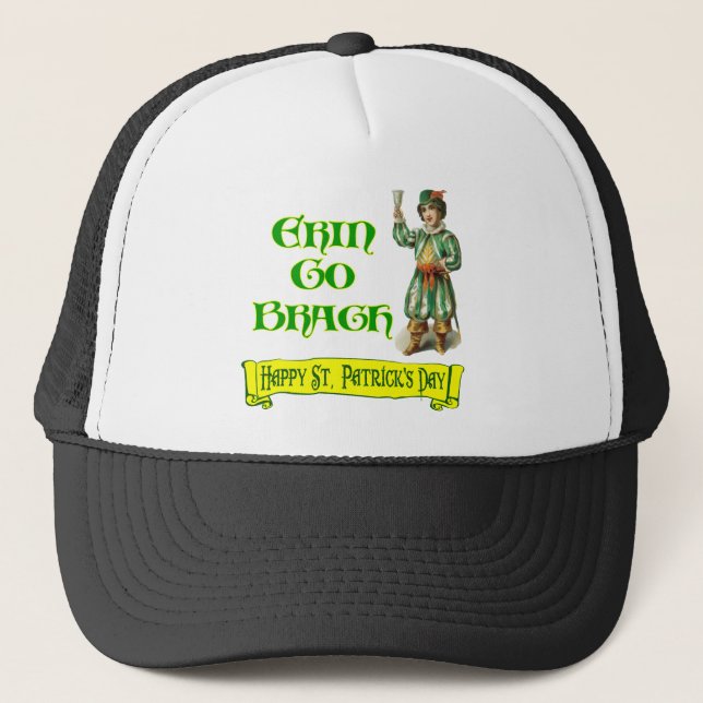 Erin Go Braugh Happy St. Patrick's Day Saying Trucker Hat (Front)