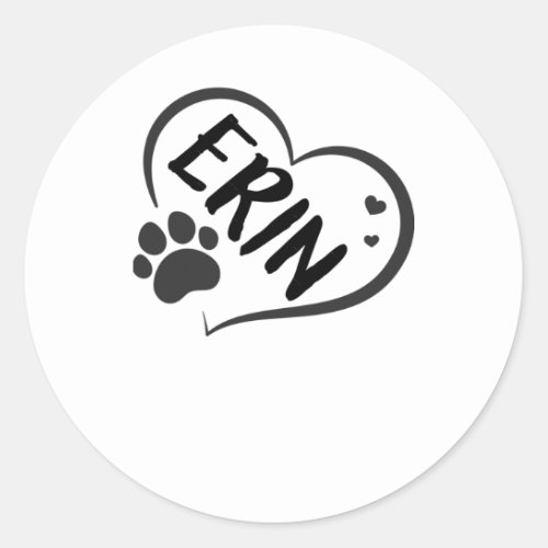 Erin Name In A Heart With A Paw  Classic Round Sticker