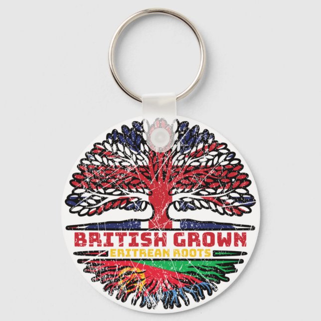 Eritrea Eritrean Uk United Kingdom British Tree Keychain (Front)
