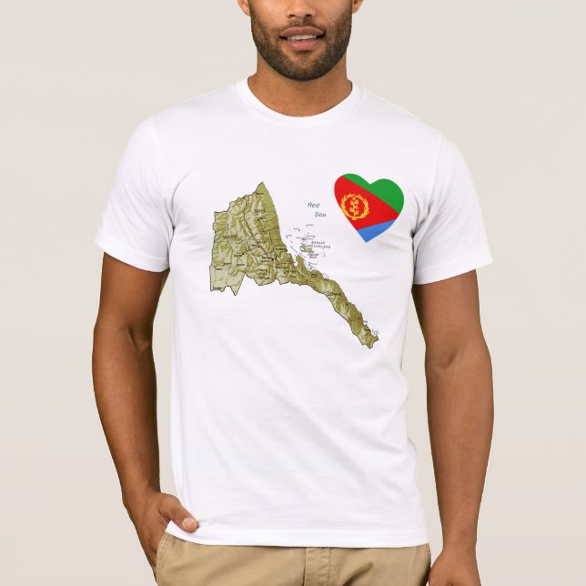 Eritrea Flag Heart and Map T-Shirt (Front)