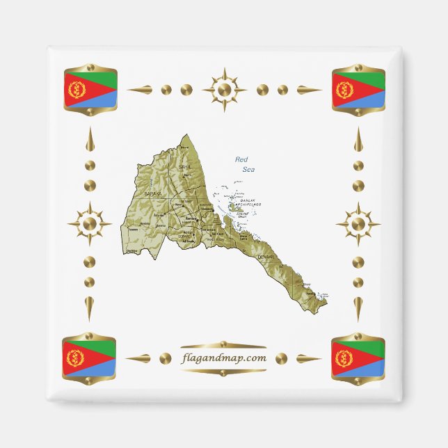Eritrea Map + Flags Magnet (Front)
