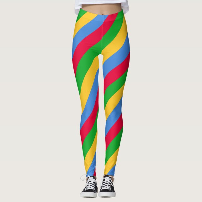 Eritrea National Flag Colors Diagonal Striped Leggings (Front)