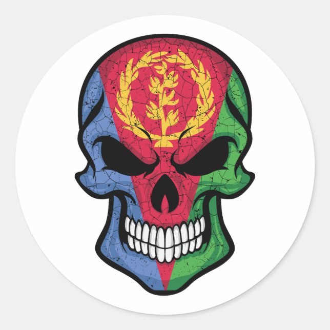 Eritrea Smiling Skull Flag Classic Round Sticker (Front)