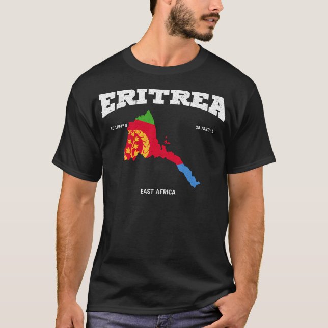 Eritrean Flag And Map Eritrea Coordinates Eritrea  T-Shirt (Front)