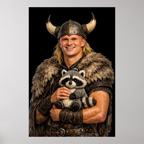 Erling Haaland Viking Holding a Stuffed Raccoon Poster