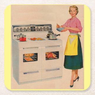 Erma and her double-barreled oven square paper coaster