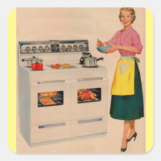 Erma and her double-barreled oven square sticker (Front)