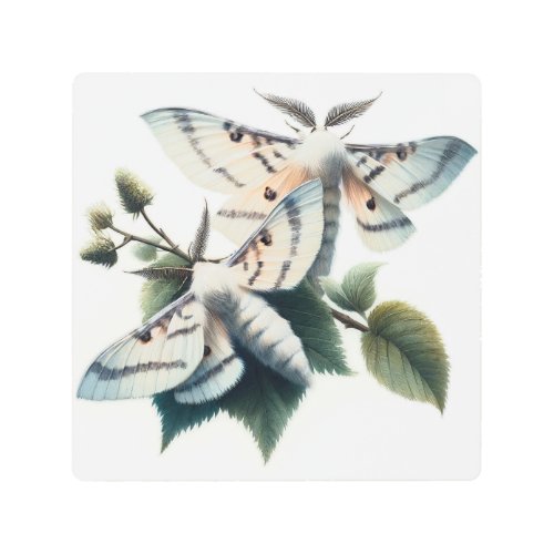 Ermine Moths Elegance IREF402 _ Watercolor Metal Print