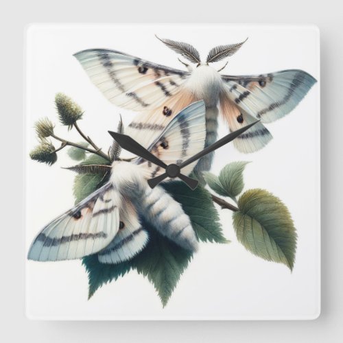 Ermine Moths Elegance IREF402 _ Watercolor Square Wall Clock