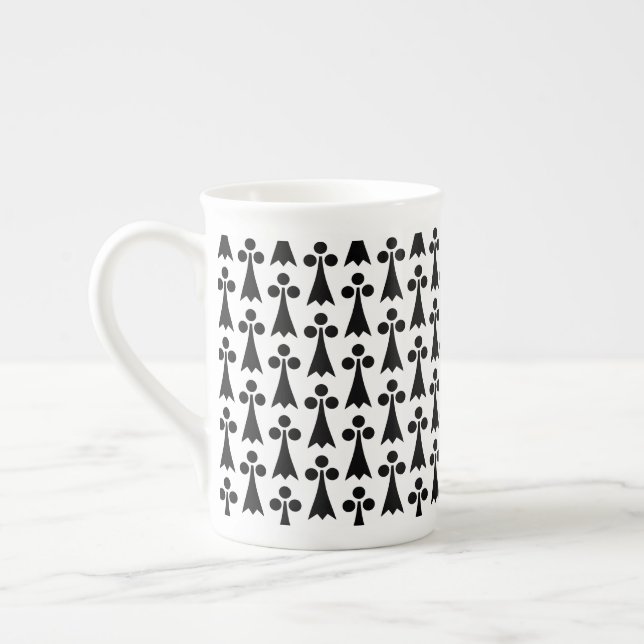 Ermine Pattern, Medieval Pattern, Black on White Bone China Mug (Left)