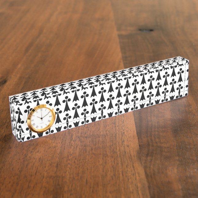 Ermine Pattern, Medieval Pattern, Black on White Desk Name Plate (Side)