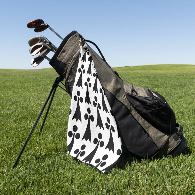 Ermine Pattern, Medieval Pattern, Black on White Golf Towel (Green)
