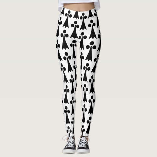 Ermine Pattern Medieval Pattern Black on White Leggings