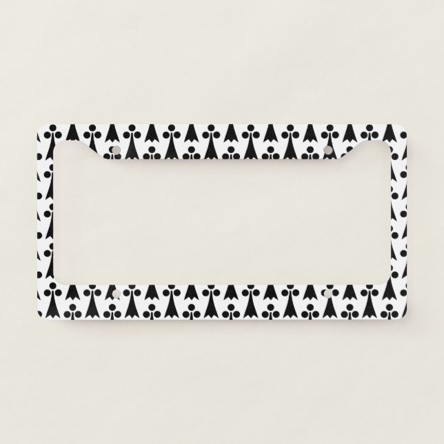 Ermine Pattern, Medieval Pattern, Black on White License Plate Frame (Front)