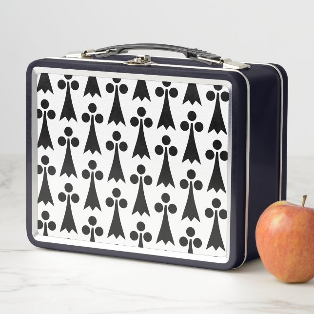 Ermine Pattern, Medieval Pattern, Black on White Metal Lunch Box (In Situ)