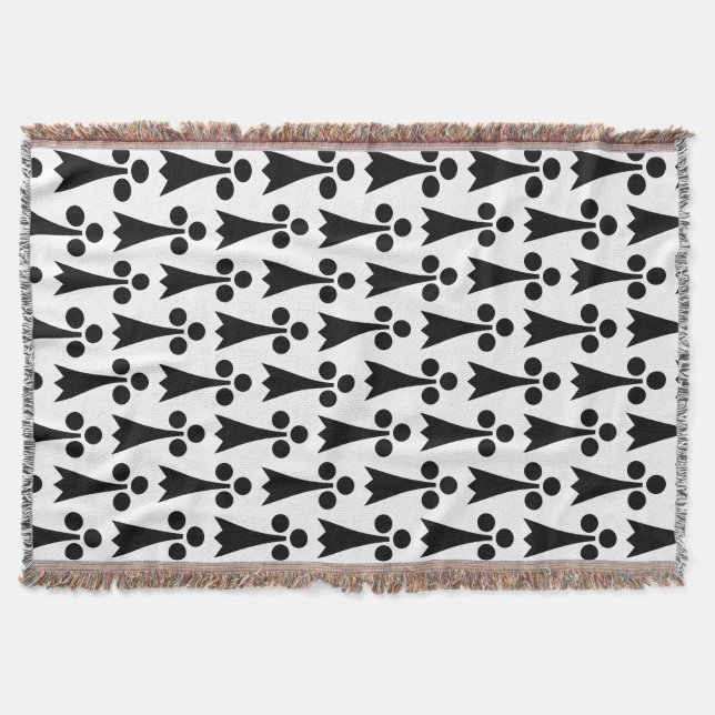 Ermine Pattern, Medieval Pattern, Black on White Throw Blanket (Front)