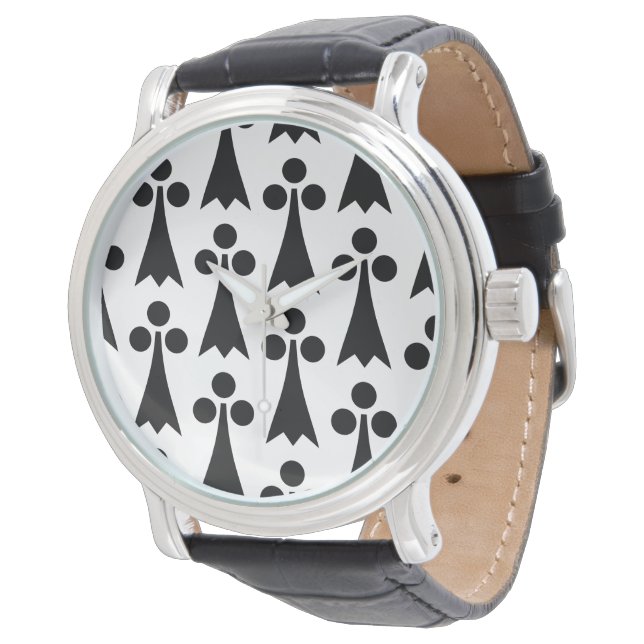 Ermine Pattern, Medieval Pattern, Black on White Watch (Angled)