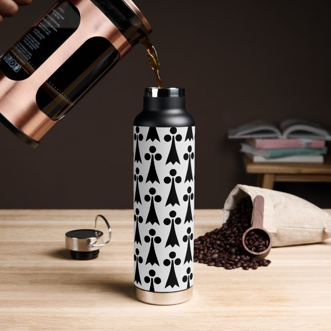 Ermine Pattern, Medieval Pattern, Black on White Water Bottle (Coffee)
