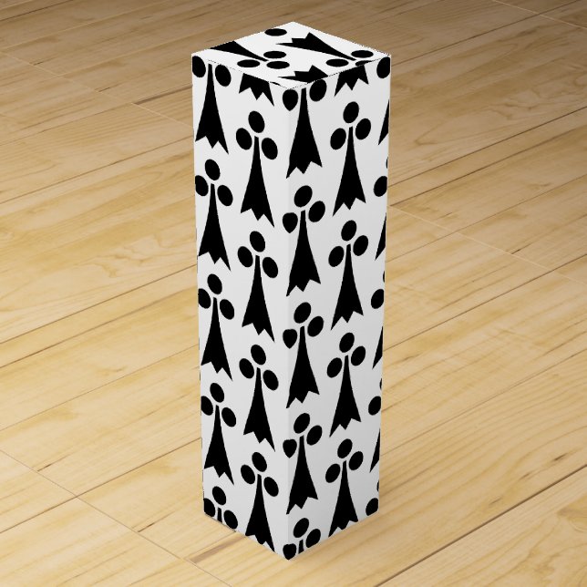 Ermine Pattern, Medieval Pattern, Black on White Wine Box (Front)