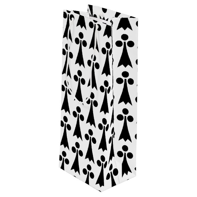 Ermine Pattern, Medieval Pattern, Black on White Wine Gift Bag (Back Angled)