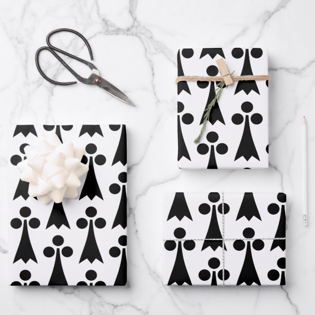 Ermine Pattern, Medieval Pattern, Black on White Wrapping Paper Sheets (Front)