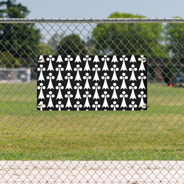 Ermine Pattern, Medieval Pattern, White on Black Banner (Insitu)