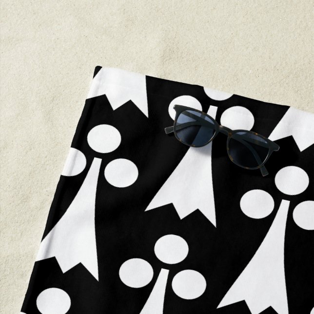 Ermine Pattern, Medieval Pattern, White on Black Beach Towel (In Situ)