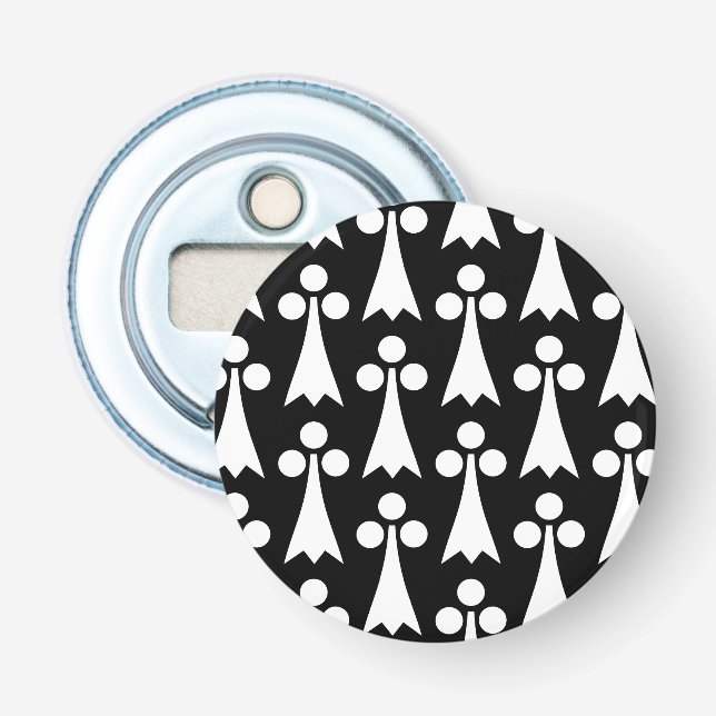 Ermine Pattern, Medieval Pattern, White on Black Bottle Opener (Front)