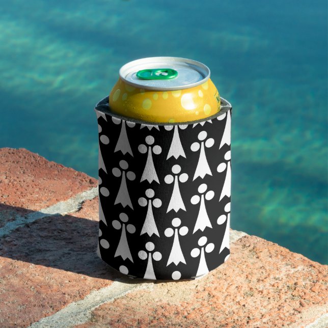 Ermine Pattern, Medieval Pattern, White on Black Can Cooler (In Situ Pool)