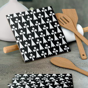 Ermine Pattern, Medieval Pattern, White on Black Ceramic Tile