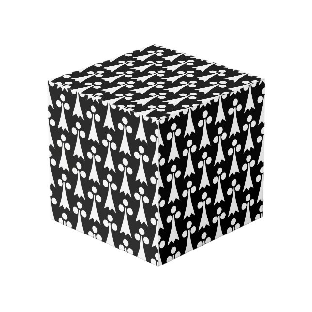 Ermine Pattern, Medieval Pattern, White on Black Cube (Front Angled)