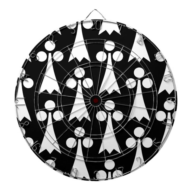 Ermine Pattern, Medieval Pattern, White on Black Dart Board (Front)