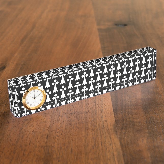 Ermine Pattern, Medieval Pattern, White on Black Desk Name Plate (Side)