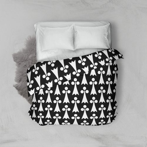 Ermine Pattern Medieval Pattern White on Black Duvet Cover