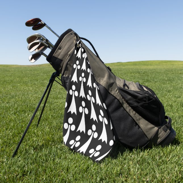 Ermine Pattern, Medieval Pattern, White on Black Golf Towel (Green)