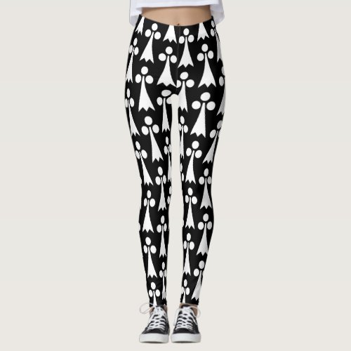 Ermine Pattern Medieval Pattern White on Black Leggings