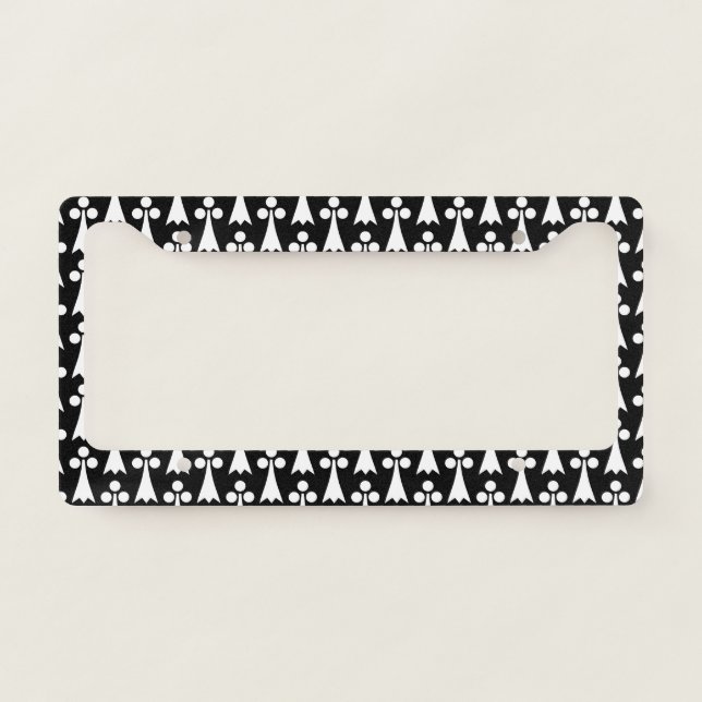 Ermine Pattern, Medieval Pattern, White on Black License Plate Frame (Front)