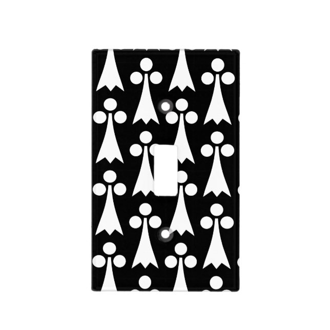 Ermine Pattern, Medieval Pattern, White on Black Light Switch Cover (Front)