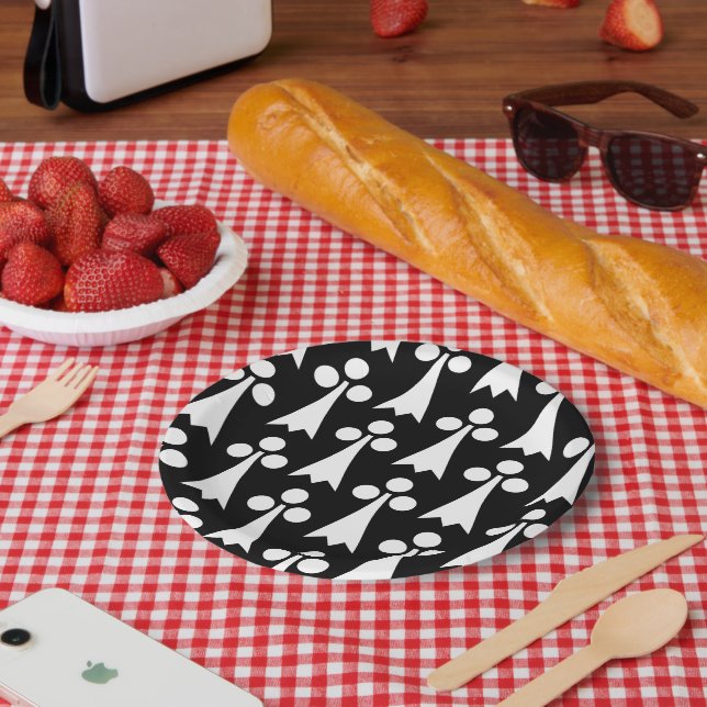Ermine Pattern, Medieval Pattern, White on Black Paper Plates (Picnic)