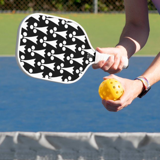 Ermine Pattern, Medieval Pattern, White on Black Pickleball Paddle (Insitu)