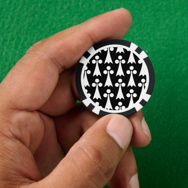 Ermine Pattern, Medieval Pattern, White on Black Poker Chips (Hand)