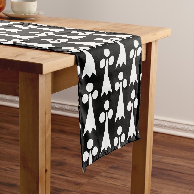 Ermine Pattern, Medieval Pattern, White on Black Short Table Runner (In Situ)