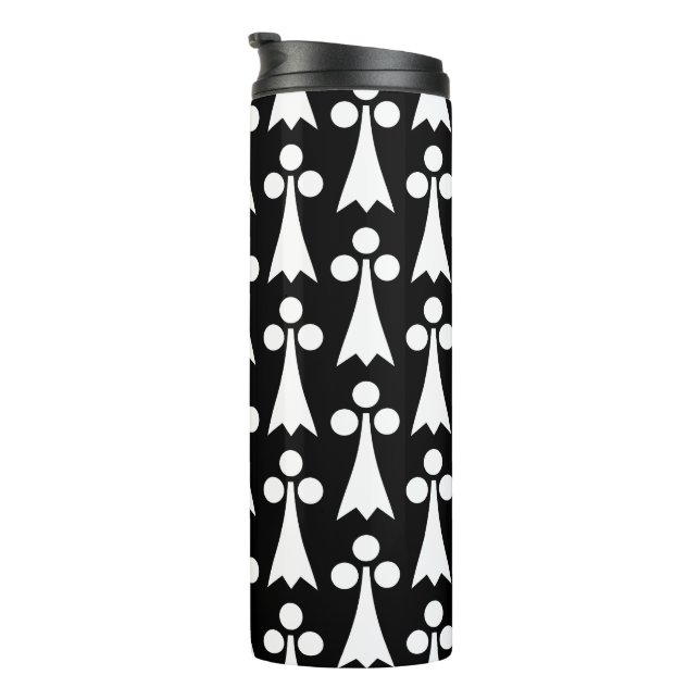 Ermine Pattern, Medieval Pattern, White on Black Thermal Tumbler (Rotated Right)