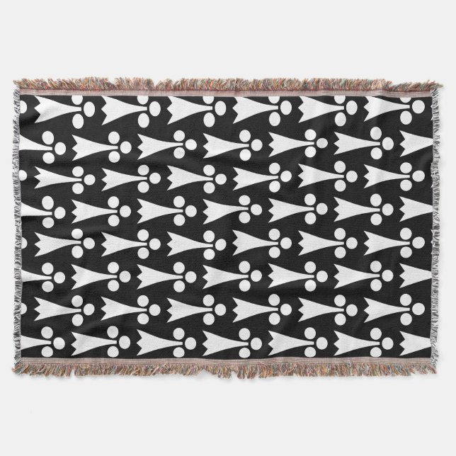 Ermine Pattern, Medieval Pattern, White on Black Throw Blanket (Front)