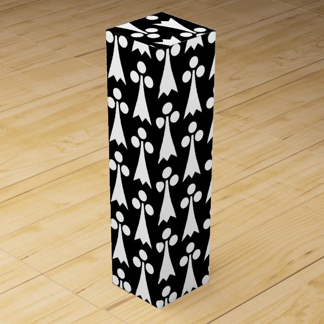 Ermine Pattern, Medieval Pattern, White on Black Wine Box (Front)